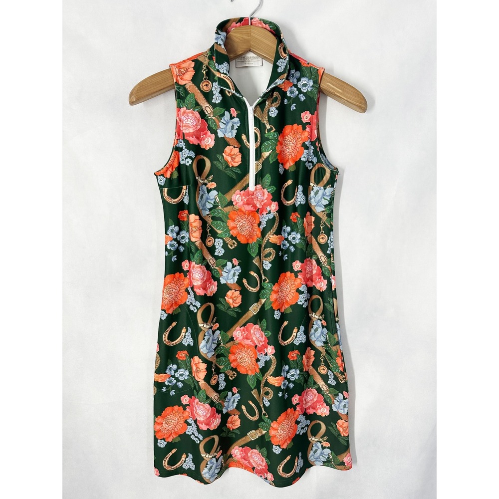 Smith & Quinn Sleeveless Floral Equestrian Mini 1/4 Zip Dress Size Medium